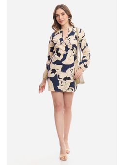 Virgio - Abstract Cotton Wrap Dress for Women Beige