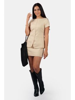 Virgio - Solid Tencel Two In One Belted Dress for Women Beige