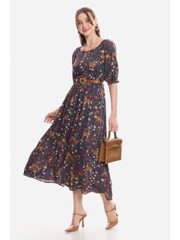 Virgio - Printed Viscose Printed Dress for Women Blue