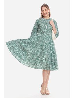 Virgio - Floral Cotton Dress with Piping for Women Green