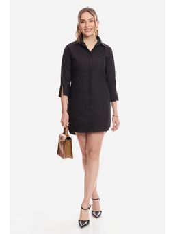 Virgio - Solid Cotton Shirt Dress for Women Black