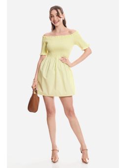 Virgio - Solid Cotton Off-Shoulder Dress for Women Yellow