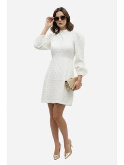 Virgio - Ethnic Motifs Viscose High Neck Dress for Women White