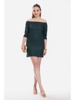Virgio - Solid Viscose Off-Shoulder Dress for Women Green