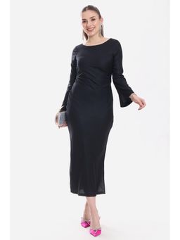 Virgio - Solid Viscose A-Line Dress for Women Black