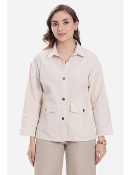 Virgio - Solid Cotton Button Down Relaxed Shacket for Women White