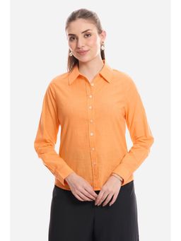 Virgio - Solid Viscose Button Down Shirt for Women Orange