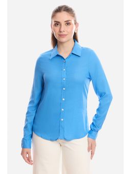 Virgio - Solid Viscose Button Down Shirt for Women Blue