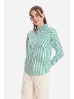 Virgio - Striped Cotton Striped Slim Fit Shirt for Women Green
