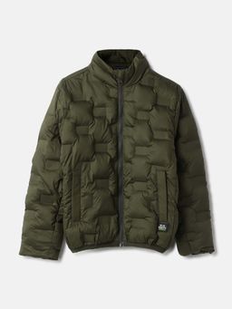 Blue Giraffe - Boys Green Solid Full Sleeves Puffer Jacket