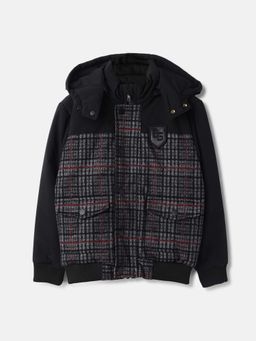 Blue Giraffe - Boys Checked Detachable Hood Full Sleeves Jacket