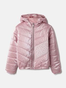 Blue Giraffe - Girls Pink Solid Hooded Full Sleeves Puffer Jacket