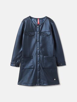 Blue Giraffe - Girls Solid Round Neck Full Sleeves Dress