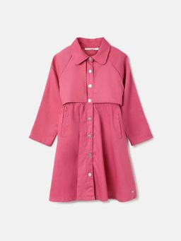 ELLE - Girls Pink Solid Full Sleeves A-Line Dress