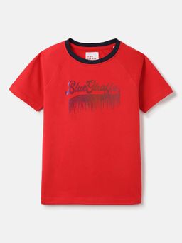 Blue Giraffe - Boys Red Embellished Foil Transfer Stretchable T-Shirt