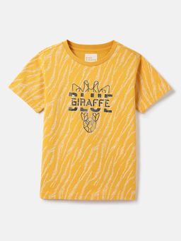 Blue Giraffe - Boys Yellow Foil Print Stretchable T-Shirt