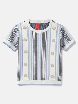 Blue Giraffe - Girls Stripes Flat Knit Stretchable T-Shirt