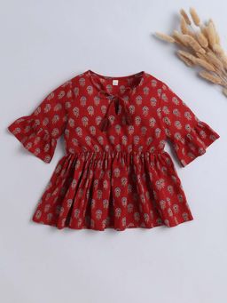 The Magic Wand - Maroon Cotton Floral Printed With Tassels Top