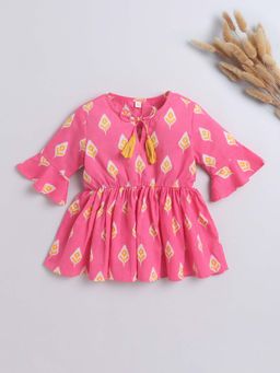 The Magic Wand - Pink Ikat Printed With Tassels Top