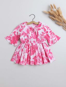The Magic Wand - Girls Pink Floral Printed With Tassels Top