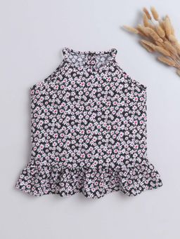 The Magic Wand - Girls Black Rayon Floral Printed Top