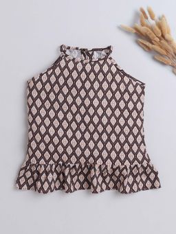 The Magic Wand - Girls Brown Rayon Ikat Printed Top