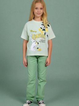 CHERRY CRUMBLE BY NITT HYMAN - Girls Mint Green Half Sleeves Round Neck T-Shirt