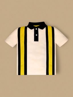 CHERRY CRUMBLE BY NITT HYMAN - Cream Striper Cotton Blend Half Sleeves Polo T-Shirt