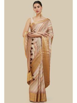 Soch - Women Brown Silk Printed Saree with Unstitched Blouse