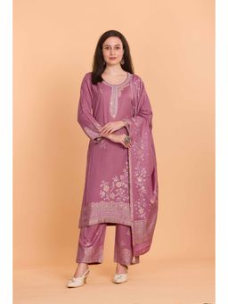 Safaa - Peach Wool Woven Design Unstitched Dress Material with Dupatta (Set of 3)