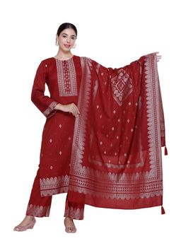 Safaa - Maroon Wool Woven Design Unstitched Dress Material with Dupatta (Set of 3)