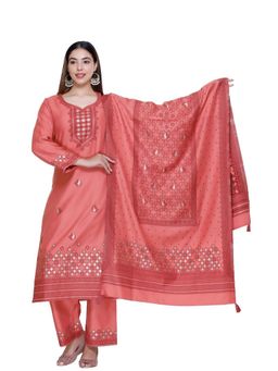 Safaa - Rust Wool Woven Design Unstitched Dress Material with Dupatta (Set of 3)