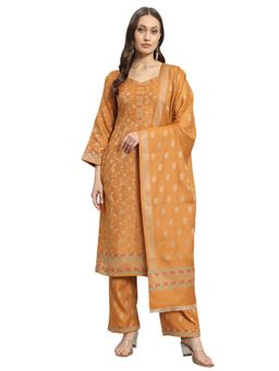 Safaa - Mustard Wool Woven Design Unstitched Dress Material with Dupatta (Set of 3)