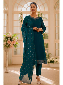 Soch - Women Teal Georgette Embellish Kurta with Pant and Dupatta (Set of 3)