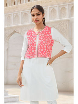 Soch - Women Coral Cotton Embroidered Jacket