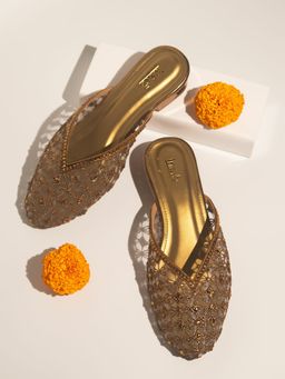 Inc.5 - Women Gold Evening Block Heel Mules