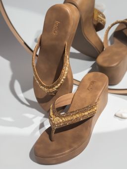 Inc.5 - Women Gold Party Wedges Heels