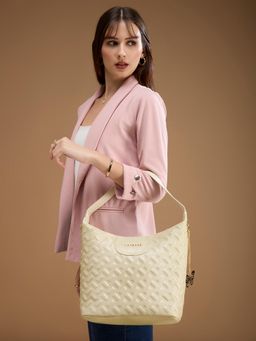 Caprese - Women Alpine Oat Cloud Embossed Hobo Bag with Detachable Strap (L)