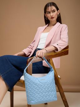 Caprese - Women Powder Blue Cloud Embossed Hobo Bag with Detachable Strap (L)