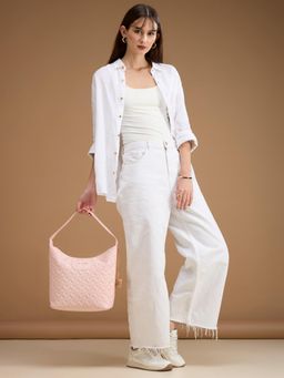 Caprese - Women Pink Sorbet Cloud Embossed Hobo Bag with Detachable Strap (L)