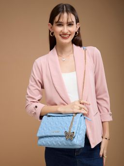 Caprese - Women Powder Blue Cloud Embossed Faux Leather Sling Bag (L)