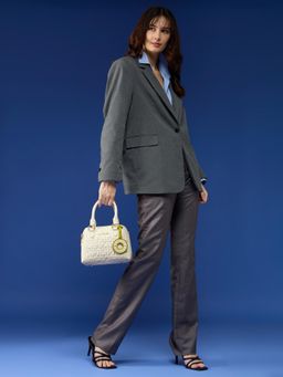 Caprese - Women Alpine Oat Aimee Quilted Faux Leather Satchel Bag with Detachable Strap (S)