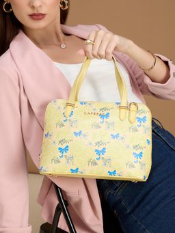 Caprese - Women Butter Yellow Scarlet Printed Satchel Bag with Detachable Strap