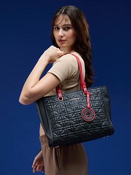 Caprese - Women Black Aimee Quilted Faux Leather Tote Bag (L)