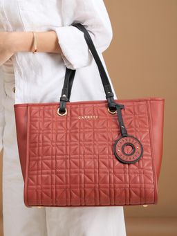 Caprese - Women Intense Rust Aimee Quilted Faux Leather Tote Bag (L)