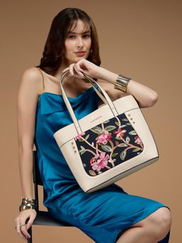 Caprese - Women Alpine Oat Elsa Floral Embroidery Tote Bag (L)