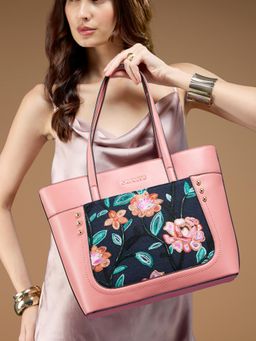 Caprese - Women Cosmetic Pink Elsa Floral Embroidery Tote Bag (L)