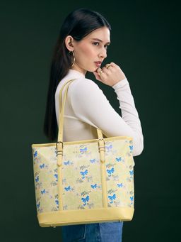 Caprese - Women Butter Yellow Scarlet Printed Tote Bag (L)
