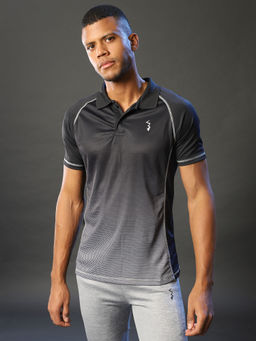 Campus Sutra - Ombre Men Polo Neck Black Sports T-shirts