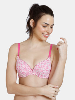 Zivame - Mosaic Valley Push Up Wired Medium Coverage Bra - Pink Print